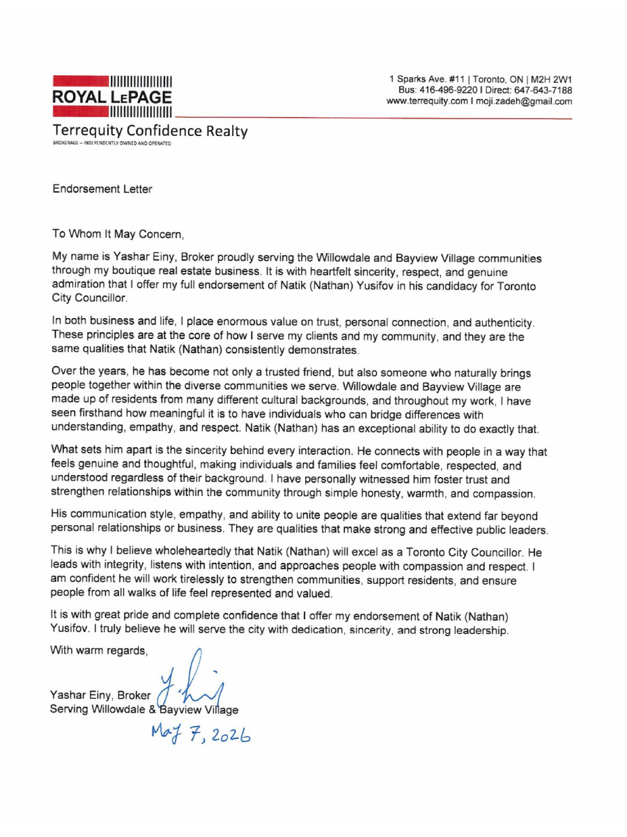 Royal lePage Terrequity confidence reality official endorsement Natik Nathan Yusifov